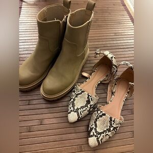 Two pairs of shoes boots and snakeskin flats from Target & Walmart